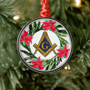 Ornamento De Metal Masonic Freemason Masonry Wreath Poinsettia
