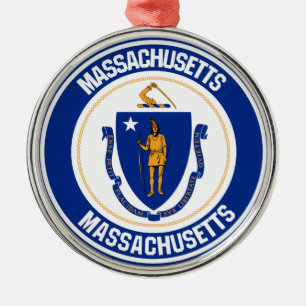Ornamento De Metal Massachusetts Round Emblem