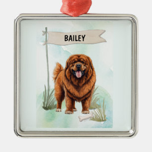 Ornamento De Metal Mastim Tibetano Aquarela Cachorro Personalizado