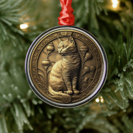 Ornamento De Metal Medalhão de Gatos Dourados Sentados