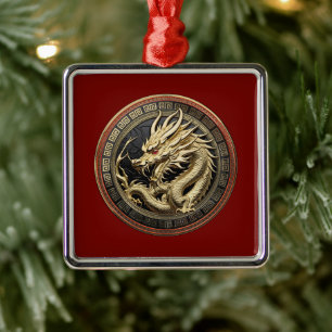 Ornamento De Metal Medalhão de Ouro do Dragão Oriental Sagrado
