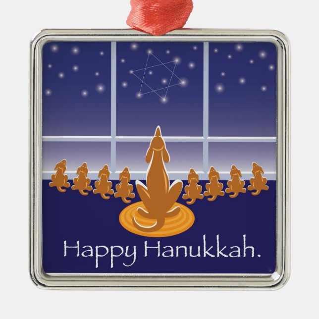 Ornamento De Metal Medalhão de WagsToWishes_Menorah Dogs_Hanukkah (Frente)