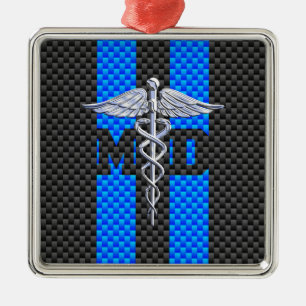 Ornamento De Metal Médico MD Caduceus Fibras de Carbono Stripes