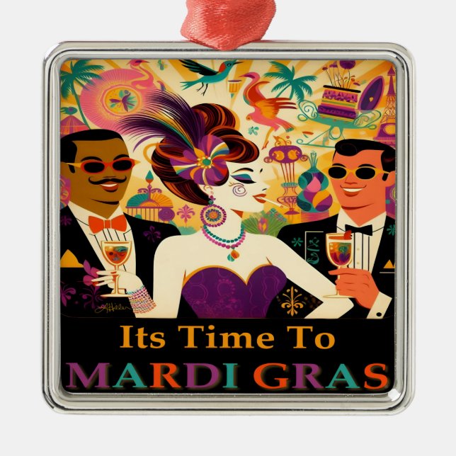 Ornamento De Metal Meio século Mardi Gras Cocktail (Frente)