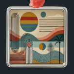 Ornamento De Metal Meio século Moderno Art Beach Sunrise<br><div class="desc">Bem-vindo ao meu Mundo de Fantasia de Meio século! Designs nesta loja são nasceres de crescer em uma casa de Meio século cheia de pais amantes de Martini. Quebre os coquetéis. A fundir o fato com a fantasia no Meio século Moderno,  Jazz,  Retro-Futuro,  Atômico e Designs de Idade Espacial.</div>