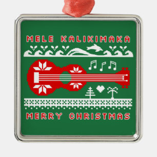 Ornamento De Metal Mele Kalikimaka Ugly Sweater (Red on Green)