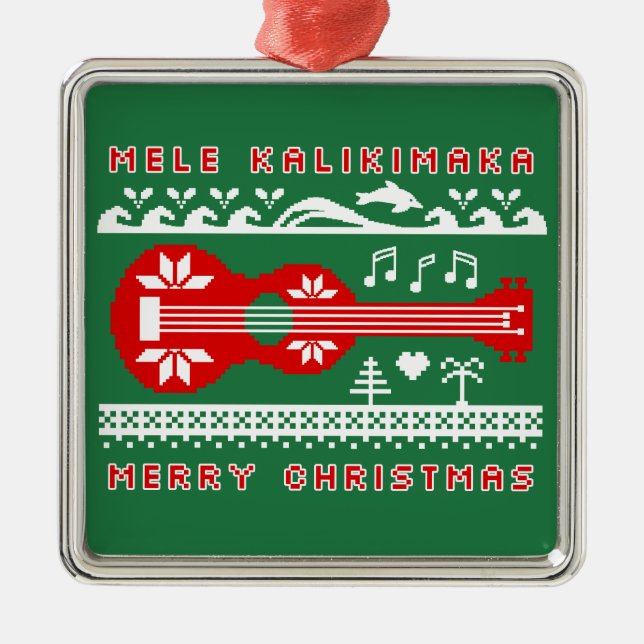 Ornamento De Metal Mele Kalikimaka Ugly Sweater (Red on Green) (Frente)
