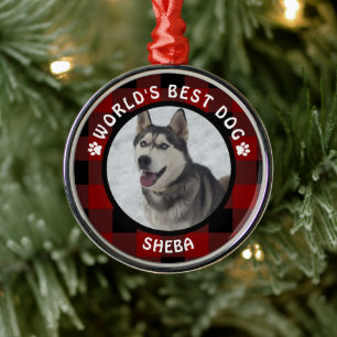 Ornamento De Metal MELHOR CÃO DO MUNDO Xadrez Vermelho Búfalo Persona