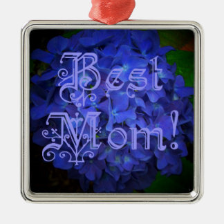 Ornamento De Metal Melhor mãe com fundo azul de flores