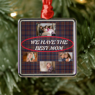 Ornamento De Metal Melhor Mãe Xadrez Tartan 4 fotos Escrito à mão