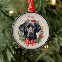 Ornamento De Metal Memória Pet de Natal do Black Labrador Retriever