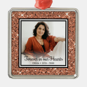 Ornamento De Metal Memorial Brilho Dourado Rosa Para Sempre em Nossos