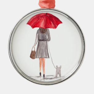 Ornamento De Metal Menina com guarda-chuva vermelho