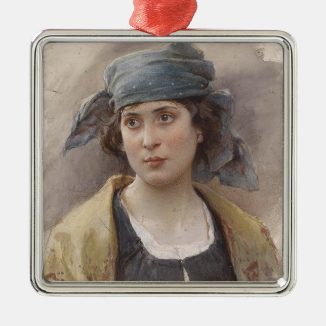 Ornamento De Metal Menina com véu verde (por Ludwig Passini) (Frente)