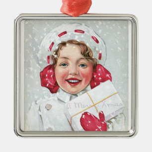 Ornamento De Metal Menina do Natal com pacote