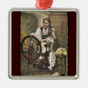 Ornamento De Metal Menina norueguesa em uma roda de giro