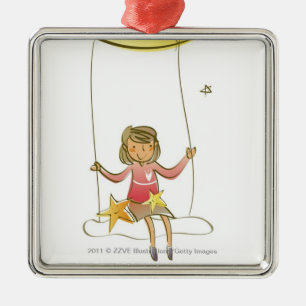 Ornamento De Metal Menina que balança em uma corda que pendura da lu