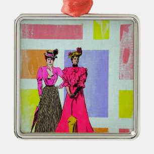 Ornamento De Metal Meninas de Gibson em um teste padrão de Mondrian