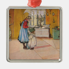 Ornamento De Metal Meninas na cozinha (Arte Sueca Clássica)