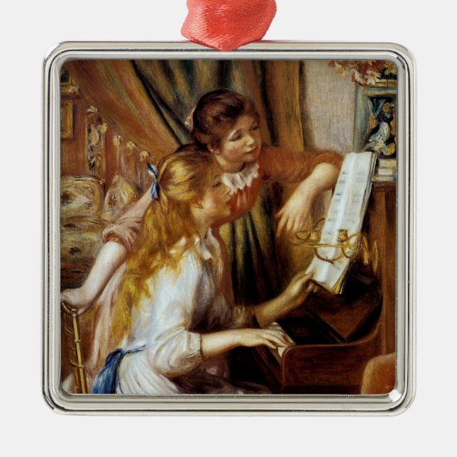 Ornamento De Metal Meninas no Piano (Frente)