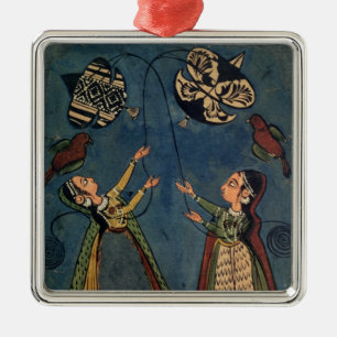 Ornamento De Metal Meninas que voam papagaios, pintura popular de