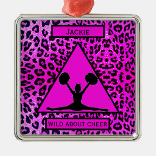 Ornamento De Metal Meninas "Selvagens Sobre Cheer" Leopardo Rosa