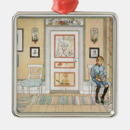 Ornamento De Metal Menino sentado no canto (por Carl Larsson)