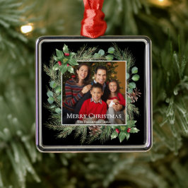 Ornamento De Metal Merry Christmas Photo Wreath Botanical