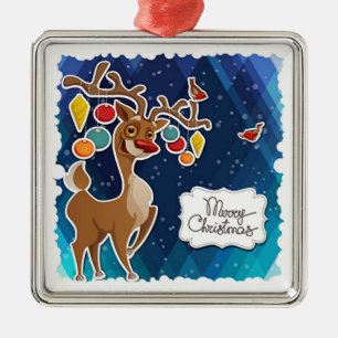 Ornamento De Metal Merry Christmas Prancing Reindeer