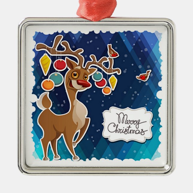 Ornamento De Metal Merry Christmas Prancing Reindeer (Frente)