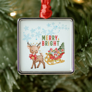 Ornamento De Metal Merry Christmas Reindeer e Papais noeis Sleigh