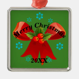 Ornamento De Metal Merry Christmas Ribbon Gift Keepsasaokê (Quadrado)