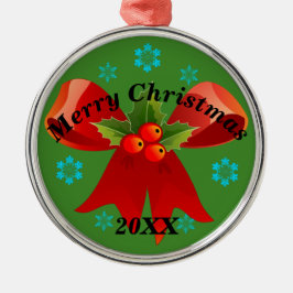Ornamento De Metal Merry Christmas Ribbon Gift Keepsasaokê (Redondo)