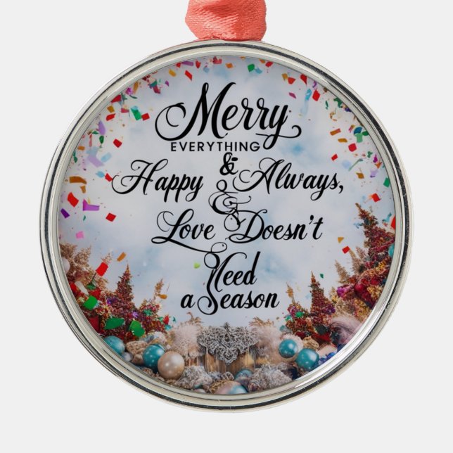 Ornamento De Metal “Merry Everything & Happy Always” Rodada Premium  (Frente)