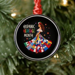Ornamento De Metal Mês da Herança Hispânica Bandeiras Países Latinos