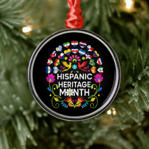 Ornamento De Metal Mês da Herança Hispânica Países Nacionais Latinos