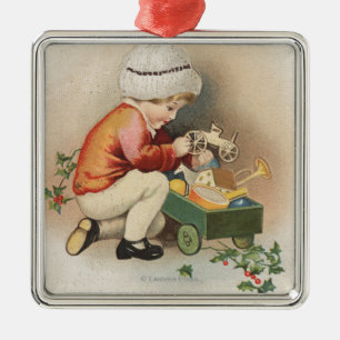 Ornamento De Metal Meu Natal WishKid observando brinquedos