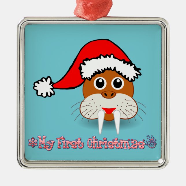 Ornamento De Metal Meu Primeiro Natal, Baby Walrus (Frente)