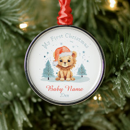 Ornamento De Metal Meu Primeiro Natal Bebê Lion Nome Personalizado