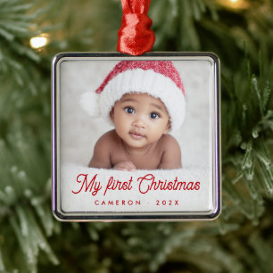 Ornamento De Metal Meu primeiro Natal foto nome ano do bebê
