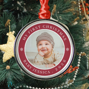 Ornamento De Metal Meu Primeiro Natal Moderno Bebê Recém-Nascido Foto