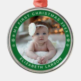 Ornamento De Metal Meu Primeiro Natal Personalizado Foto Bebê Vermelh