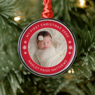 Ornamento De Metal Meu Primeiro Natal Vermelho Personalizado Foto do