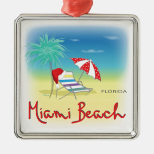 Ornamento De Metal Miami Beach com Santa Hat, Palms