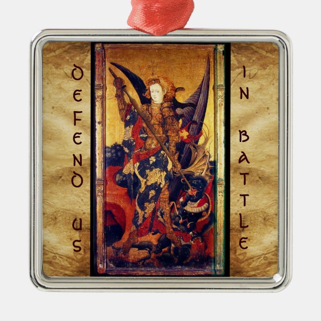 Ornamento De Metal Michael Vanquishing Devil como Cavaleiro Medieval (Frente)