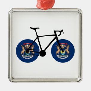 Ornamento De Metal Michigan Flag Cycling