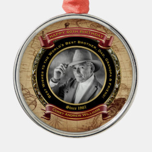 Ornamento De Metal Milestone Birthday Gold Photo Vintage Map 50th