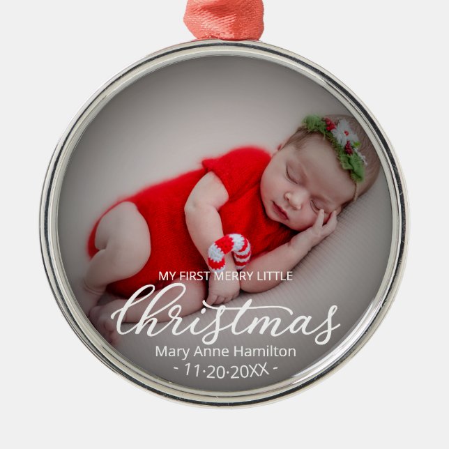 Ornamento De Metal Minha primeira Feliz, pequena foto do bebê recém-n (Frente)