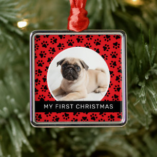 Ornamento De Metal Minha Primeira Foto Personalizada De Puppy Vermelh