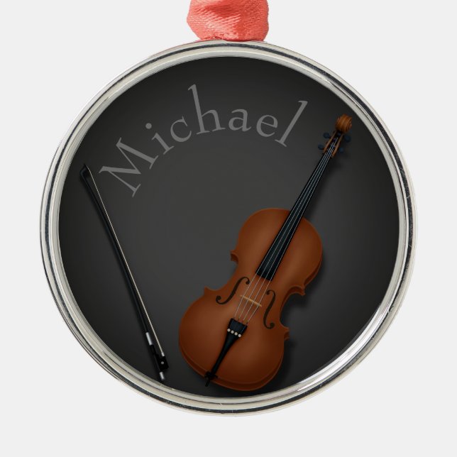Ornamento De Metal Miniatura Cello e Dentro Arco personalizado (Frente)